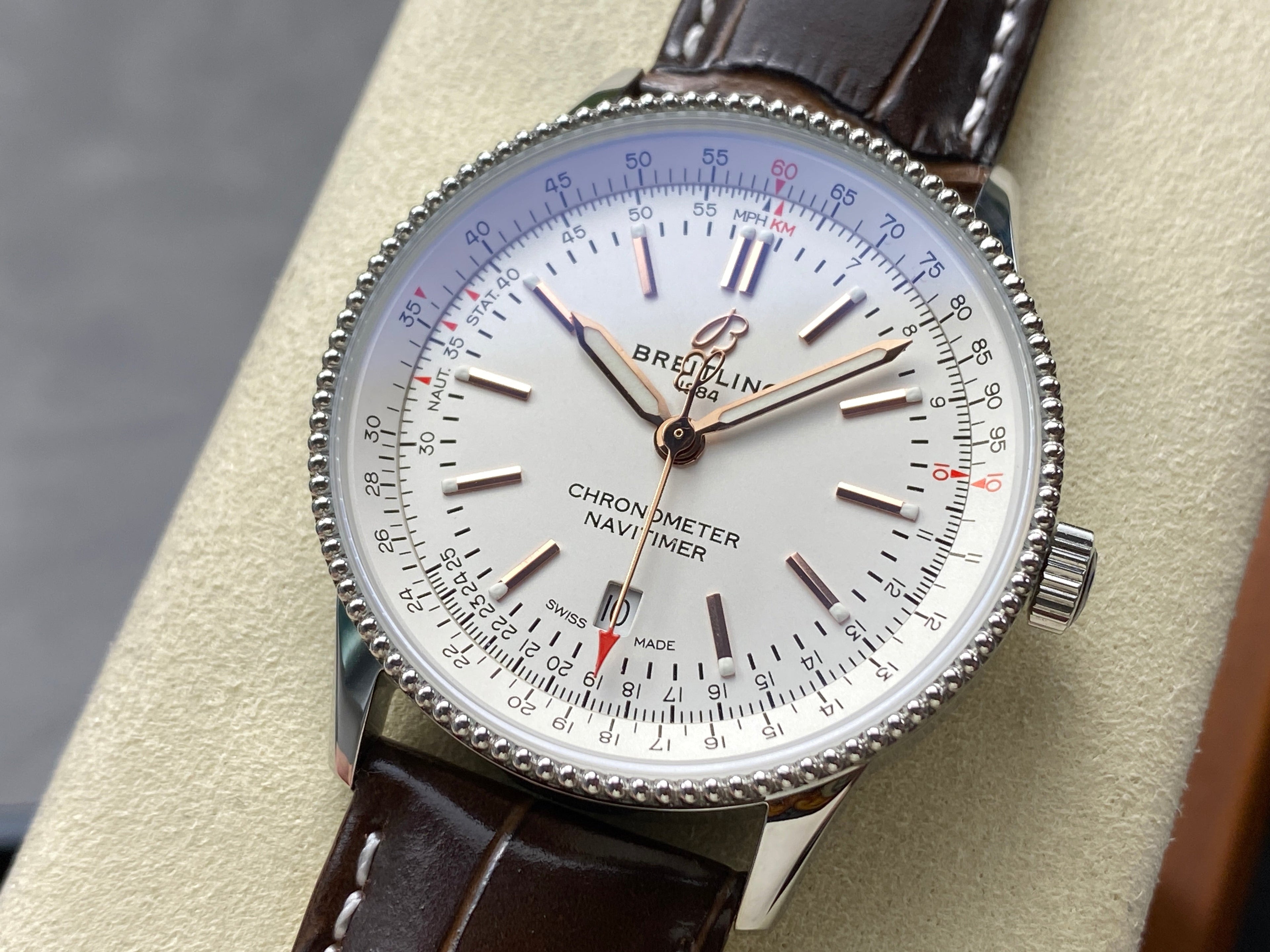 NAVITIMER AUTOMATIC 41 STEEL CASE BROWN ALLIGATOR LEATHER STRAP
