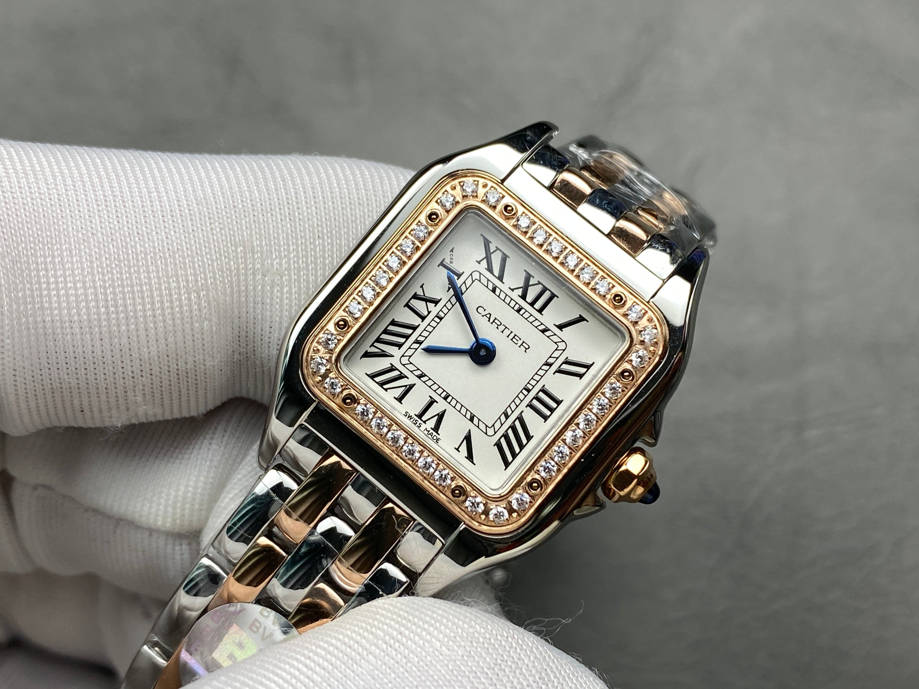 CARTIER PANTHÈRE SMALL WATCH GOLD PINK AND SILVER CASE WITH CRYSTALS