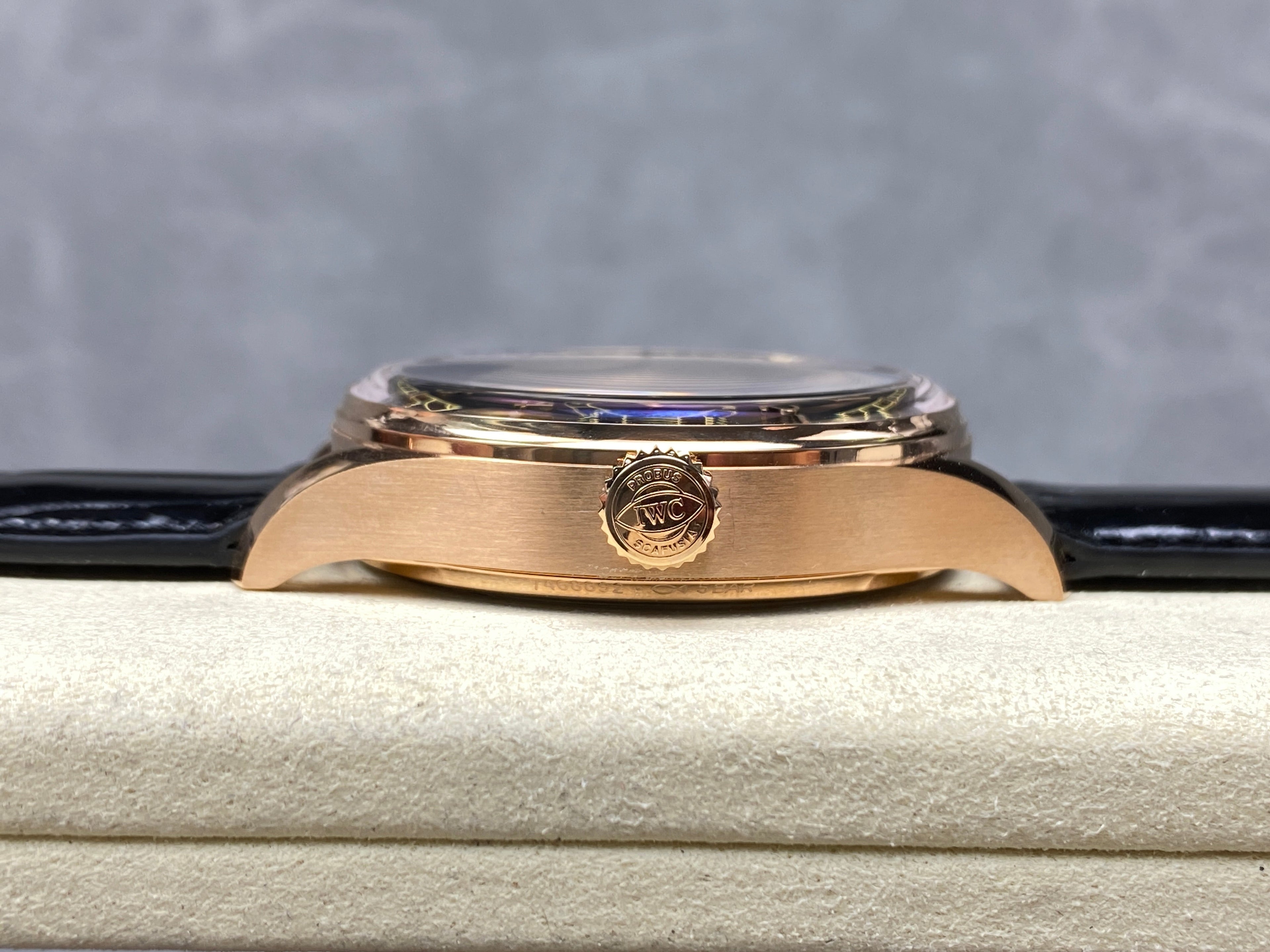 PORTUGIESER AUTOMATIC 42 WATCH ROSE GOLD CASE WITH BLACK DIAL AND LEATHER STRAP