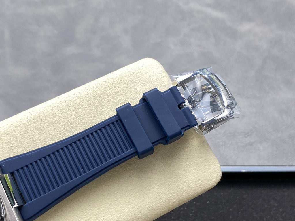 NAUTILUS STEEL ATTACHED DIAMOND BEZEL BLUE RUBBER STRAP