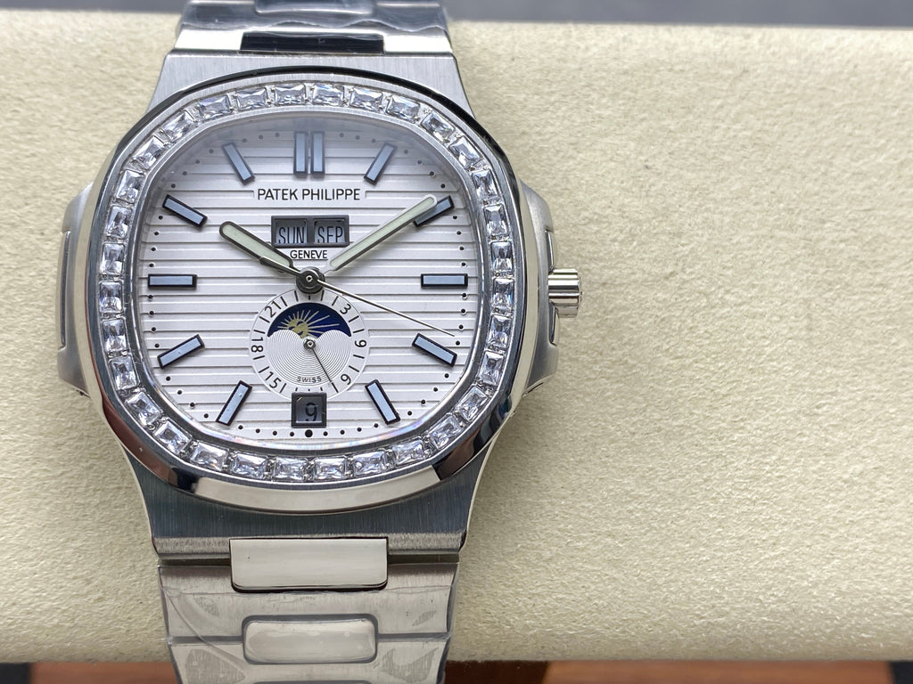 NAUTILUS STEEL ATTACHED DIAMOND BEZEL WHITE DIAL
