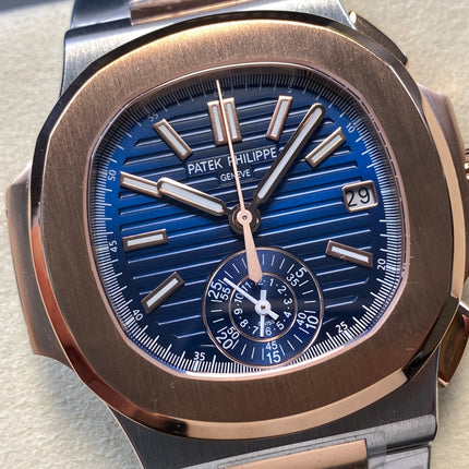 NAUTILUS STEEL AND ROSE GOLD BRACELET BLUE DIAL