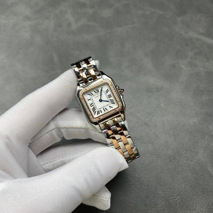 CARTIER PANTHÈRE MEDIUM WATCH GOLD PINK AND SILVER CASE WITH CRYSTALS