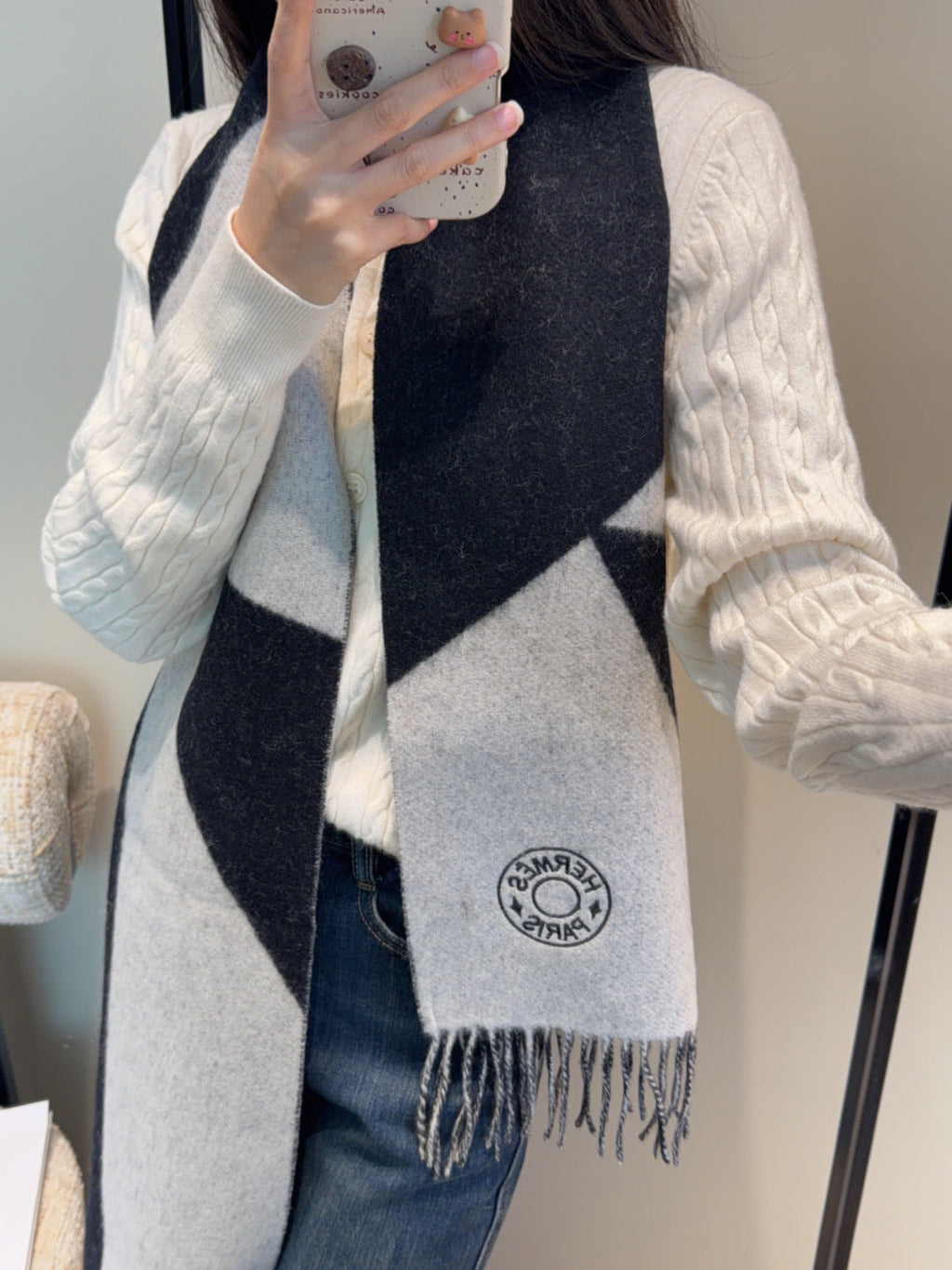 HERMES 25S SCARF 190 IN CASHMERE 989786