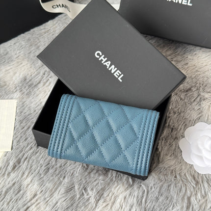 LEBOY WALLET 11 IN NEPAL BLUE GRAINED CALFSKIN GOLD-TONE HARDWARE