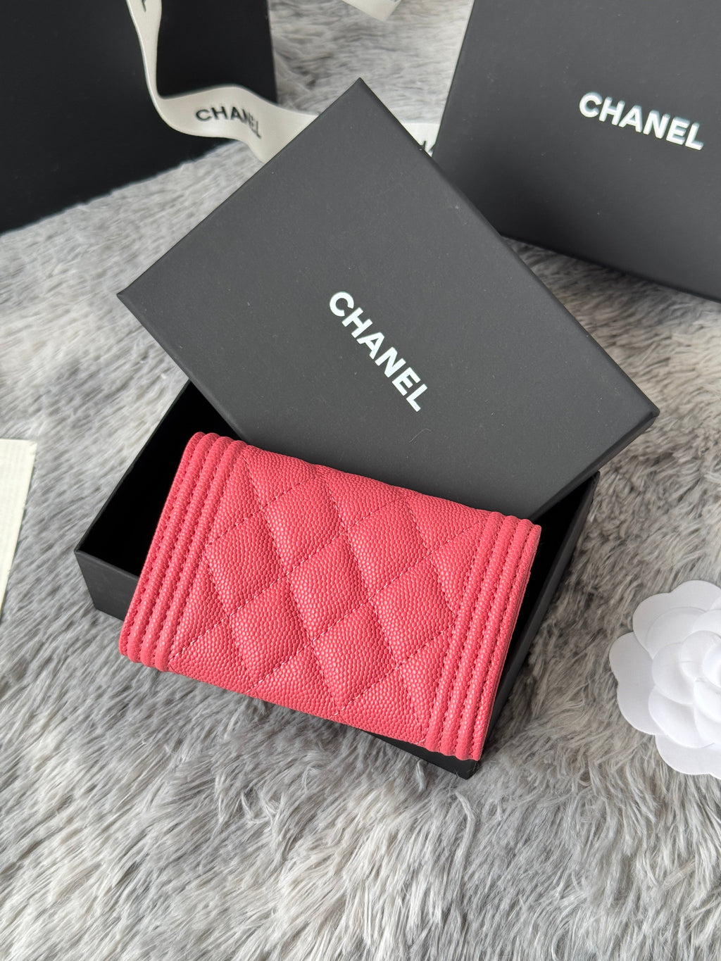LEBOY WALLET 11 IN MANDY PINK GRAINED CALFSKIN GOLD-TONE HARDWARE