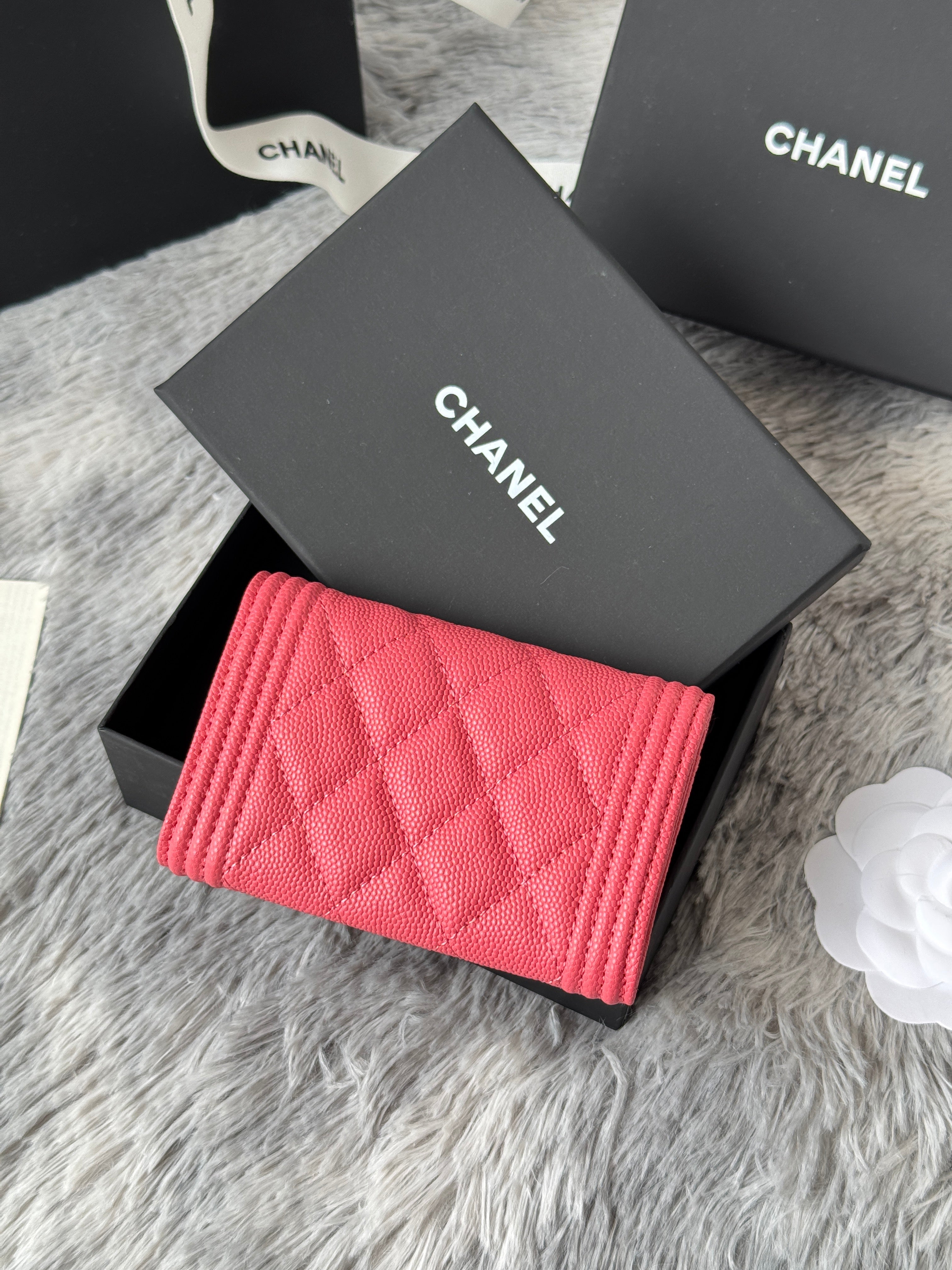 LEBOY WALLET 11 IN MANDY PINK GRAINED CALFSKIN GOLD-TONE HARDWARE