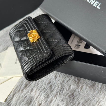 LEBOY WALLET 11 IN BLACK GRAINED CALFSKIN GOLD-TONE HARDWARE