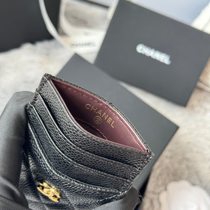 CLASSIC VERTICAL CARD HOLDER 14 IN BLACK GRAINED CALFSKIN GOLD-TONE METALLIC