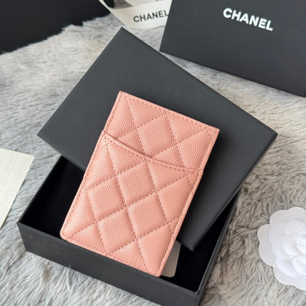 CLASSIC VERTICAL CARD HOLDER 14 IN TONYS PINK GRAINED CALFSKIN GOLD-TONE METALLIC