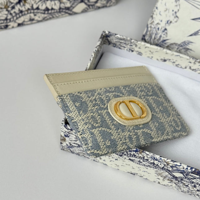 DIOR 25S 30 MONTAIGNE CARD HOLDER 10 IN IVORY OBLIQUE JACQUARD CANVAS