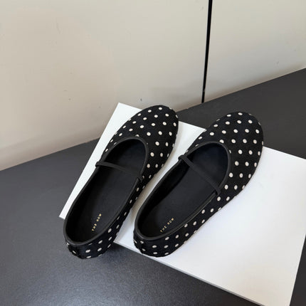 THE ROW 26S BALLET FLATS IN BLACK & WHITE MICRO POLKA DOT CALF HAIR CALFSKIN