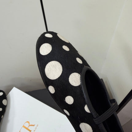 THE ROW 26S BALLET FLATS IN BLACK & WHITE POLKA DOT CALF HAIR CALFSKIN