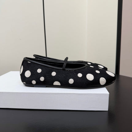 THE ROW 26S BALLET FLATS IN BLACK & WHITE POLKA DOT CALF HAIR CALFSKIN