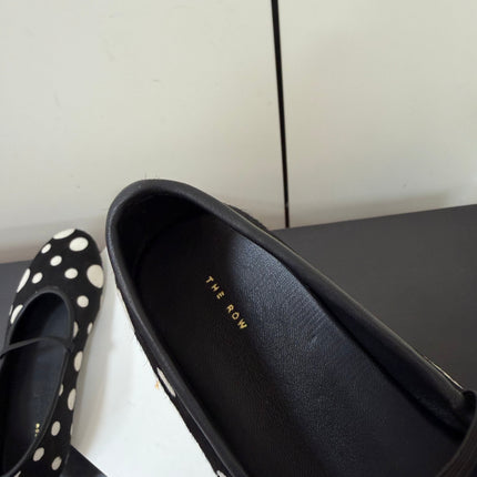 THE ROW 26S BALLET FLATS IN BLACK & WHITE POLKA DOT CALF HAIR CALFSKIN