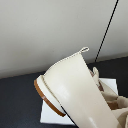 THE ROW 26S BALLET FLATS IN IVORY WHITE KNOT DETAIL CALFSKIN WITH SQUARE TOE