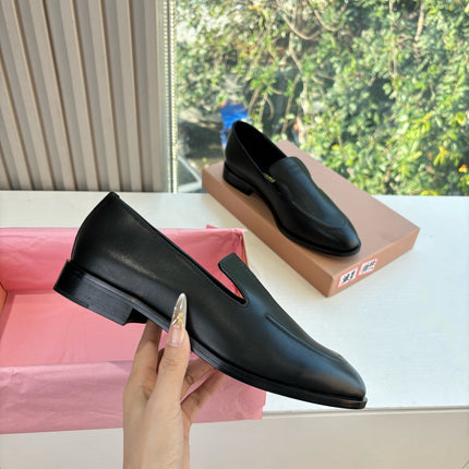 MIUMIU 26S LOAFERS IN BLACK LAMBSKIN