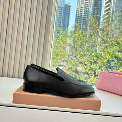 MIUMIU 26S LOAFERS IN BLACK LAMBSKIN