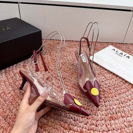 ALAIA 26S SLINGBACK HEELS IN DARK RED LAMBSKIN AND TRANSPARENT PVC