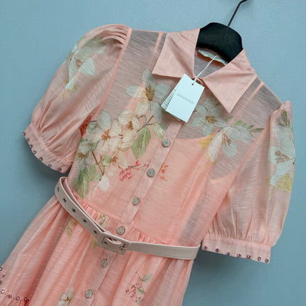 ZIMMERMANN 26S FLORAL BELTED MIDI SHIRT DRESS STYLE 256
