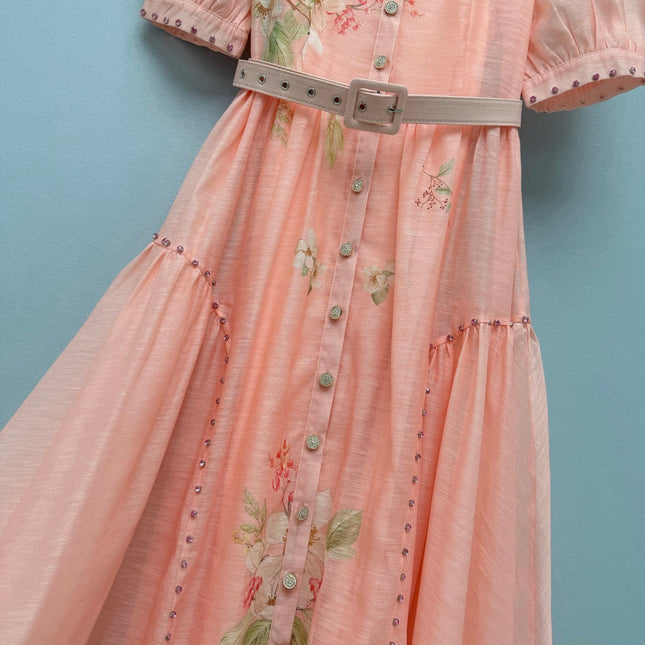 ZIMMERMANN 26S FLORAL BELTED MIDI SHIRT DRESS STYLE 256