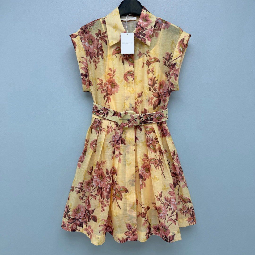 ZIMMERMANN 26S FLORAL BELTED MINI SHIRT DRESS STYLE 255
