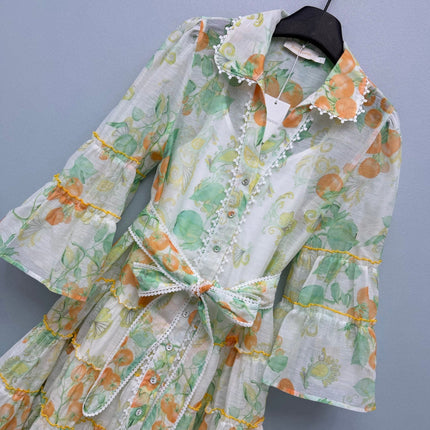 ZIMMERMANN 26S FLORAL RUFFLE MINI SHIRT DRESS STYLE 258