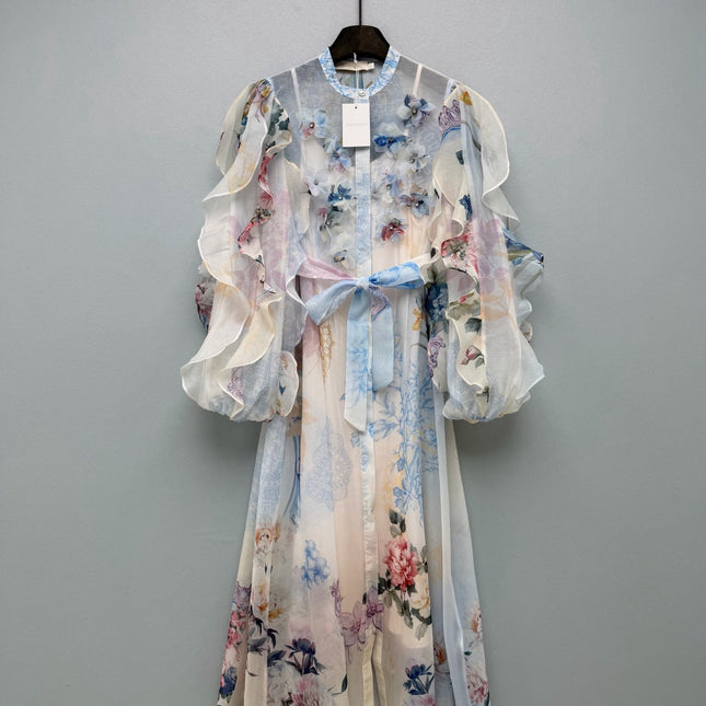 ZIMMERMANN 26S FLORAL RUFFLE SLEEVE MIDI DRESS STYLE 259