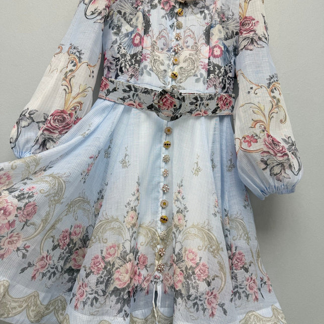 ZIMMERMANN 26 LONG SLEEVE FLORAL MINI DRESS STYLE 230