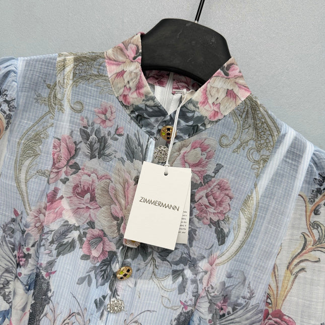 ZIMMERMANN 26 LONG SLEEVE FLORAL MINI DRESS STYLE 230