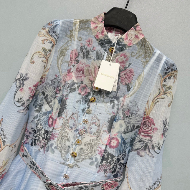 ZIMMERMANN 26 LONG SLEEVE FLORAL MINI DRESS STYLE 230
