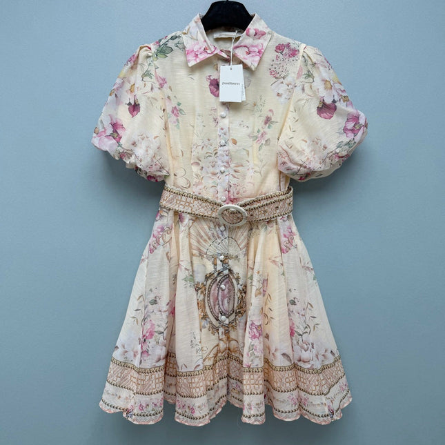 ZIMMERMANN 26 FLORAL PUFF SLEEVE MINI DRESS STYLE 227