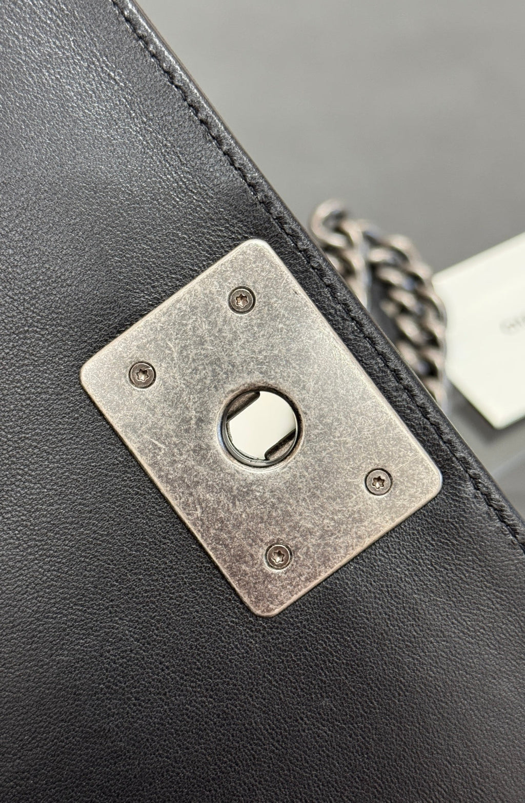 SMALL BOY BAG 20 IN BLACK CALFSKIN SILVER HARDWARE