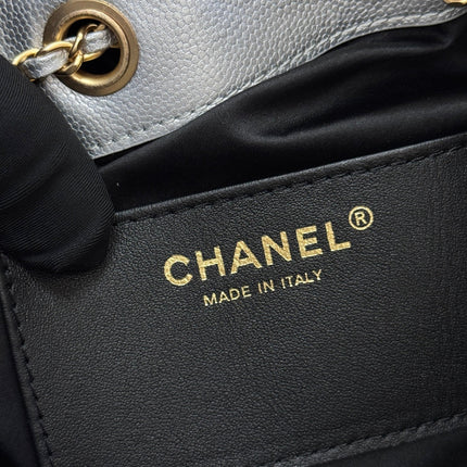 CHANEL 25S HOBO BAG 30 IN SILVER CAVIAR WITH GOLD HARDWARE