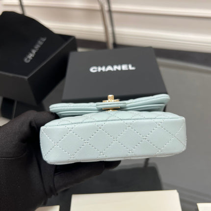 CHANEL 25S FLAP CHARM BAG 13 IN LIGHT BLUE LAMBSKIN