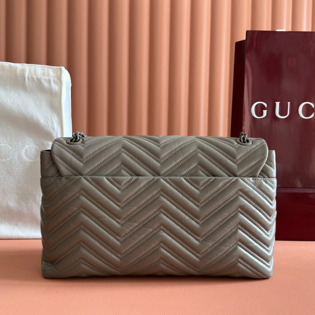 GUCCI 26S GG MARMONT BAG 37 IN BROWNISH GRAY CALFSKIN