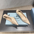 PRADA 26S POINTED TOE PUMPS 55MM IN NUDE SHEEPSKIN WITH LOGO