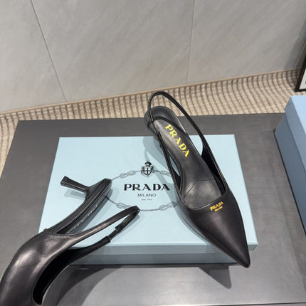 PRADA 26S POINTED TOE SLINGBACK HIGH HEELS 55MM IN BLACK SHEEPSKIN