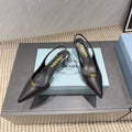 PRADA 26S POINTED TOE SLINGBACK HIGH HEELS 55MM IN BLACK SHEEPSKIN