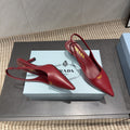 PRADA 26S POINTED TOE SLINGBACK HIGH HEELS 55MM IN DARK RED SHEEPSKIN
