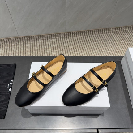 CELINE 26S BALLET FLATS IN BLACK CALFSKIN
