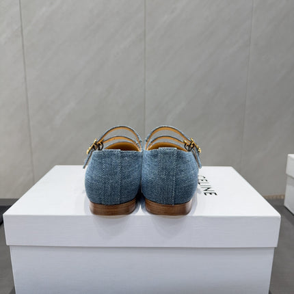 CELINE 26S BALLET FLATS IN BLUE DENIM