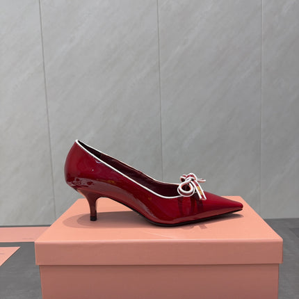 MIUMIU 26S POINTED TOE PUMPS 55MM IN DARK RED CALFSKIN WITH BOW