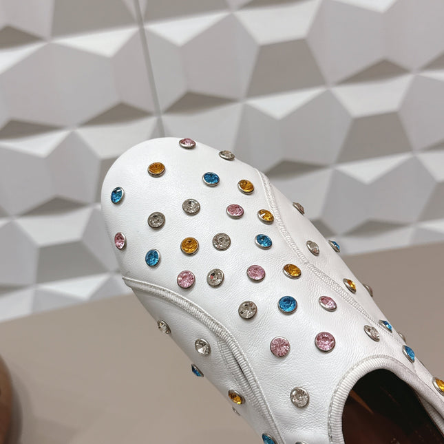 ALAIA 26S EMBELLISHED FLATS IN WHITE LAMBSKIN