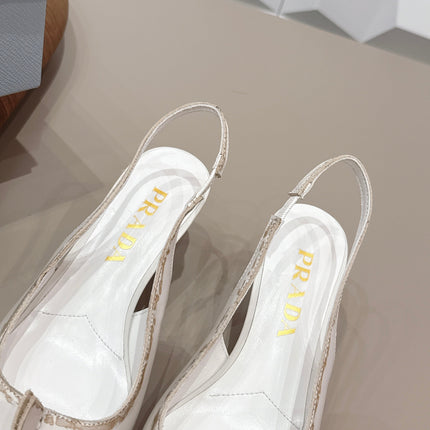 PRADA 26S POINTED TOE SLINGBACK HIGH HEELS 55MM IN CREAM WHITE CALFSKIN