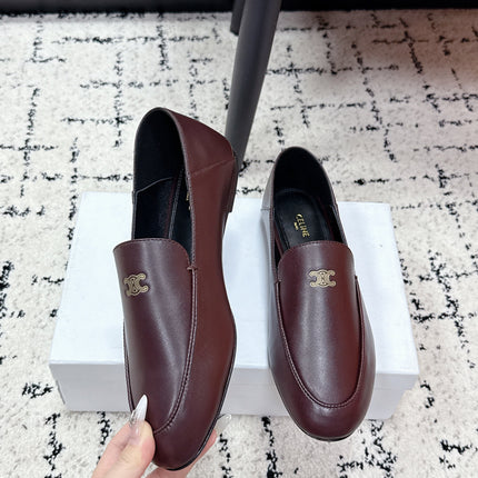 CELINE 26S AURA TRIOMPHE LOAFERS IN BURGUNDY BROWN LAMBSKIN