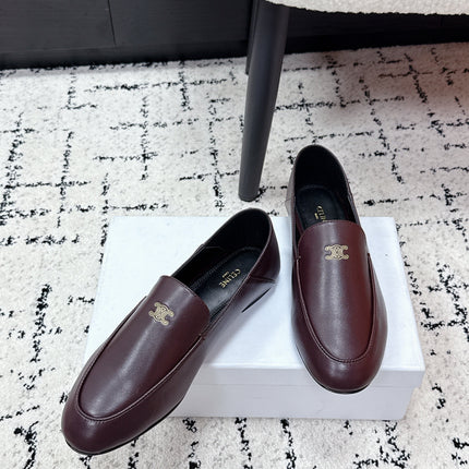 CELINE 26S AURA TRIOMPHE LOAFERS IN BURGUNDY BROWN LAMBSKIN