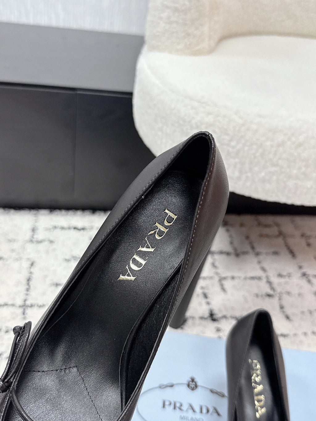 PRADA 26S POINTED-TOE HIGH HEELS 75MM IN BLACK CALFSKIN