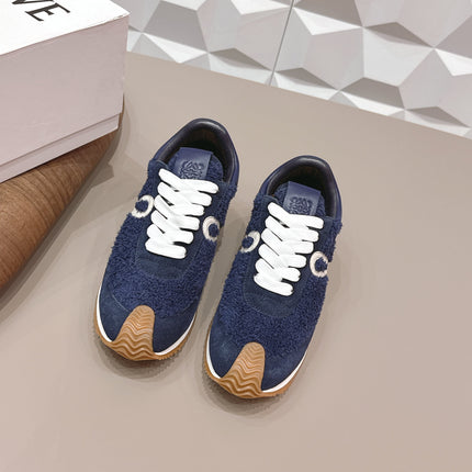 LOEWE 26S FLOW RUNNER SNEAKER IN NAVY BLUE SUEDE AND TEDDY FABRIC AND CALFSKIN