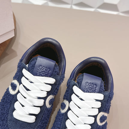 LOEWE 26S FLOW RUNNER SNEAKER IN NAVY BLUE SUEDE AND TEDDY FABRIC AND CALFSKIN